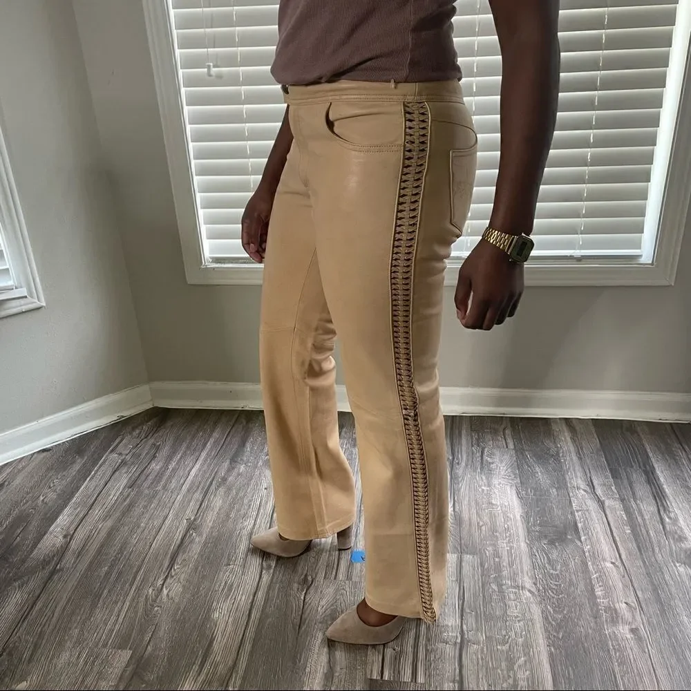Harley Davidson Vintage Tan Leather Lace Up Pants